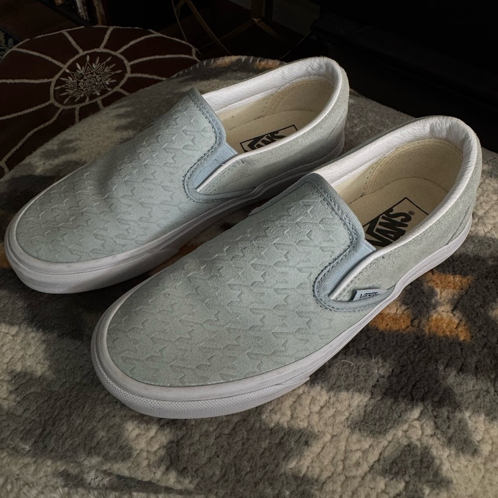 Vans Classic Slip-On Sneakers - Light Blue Houndstooth Suede, Women’s Size 7.5 - Picture 3 of 11
